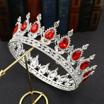 Винтажные королевские красные хрустальные короны королевы Принцессы, жемчужная диадема для новобрачных, аксессуары для волос, повязки для невесты, Тиара Де Нойва