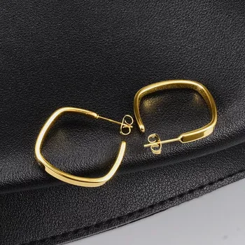 Модные простые квадратные С-образные серьги-кольца из нержавеющей стали для женщин, корейские украшения золотого цвета, серьги для повседневной носки для девочек