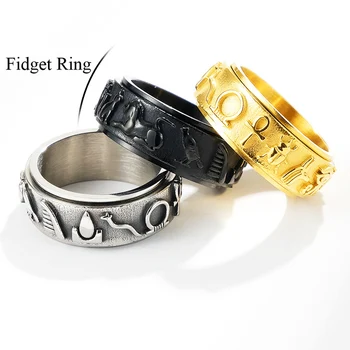 Кольцо-непоседа с Древнеегипетским символом для мужчин, женщин, Винтажное Таинственное кольцо на палец в стиле панк из нержавеющей стали, Защитный Амулет, ювелирные изделия