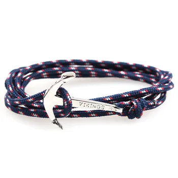 Браслет-крючок серебристого цвета, новые модные браслеты-крючки для мужчин и женщин, очаровательная веревочная цепочка для выживания, якорь для любителей спортивных паракордов SL089