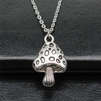 Модное простое винтажное ожерелье с подвеской в виде гриба из античного серебра 26x18 мм для женщин
