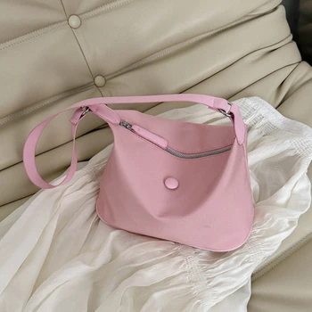 Однотонная женская сумка через плечо, простой дизайн, женские сумки подмышками, модная сумка-тоут для студенток, клатч, кошелек