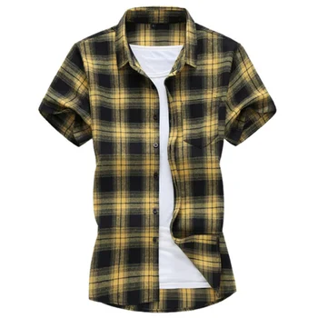 Плюс размер 5XL 6XL 7XL 2023, Летняя Новая Мужская клетчатая рубашка с коротким рукавом, Модная Повседневная брендовая рубашка, Мужская одежда