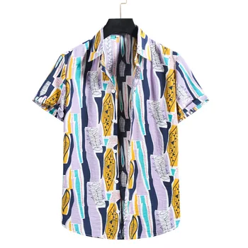 Повседневная рубашка с коротким рукавом с принтом, мужская Уличная Летняя Гавайская Пляжная Женская рубашка с коротким рукавом, Мужская Harujuku