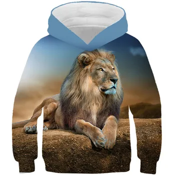 Весна Осень Детская 3D толстовка с капюшоном для мальчиков и девочек Милые толстовки с принтом короля Льва Тигра Волка и леопарда Детские пуловеры Galaxy