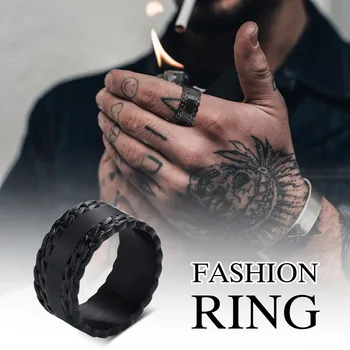 Кольца для мужчин Ювелирные изделия из нержавеющей стали Без выцветания Мужское кольцо Черные кольца-цепочки гранж Готический Антикоррозийный Панк-рок Модный дизайн