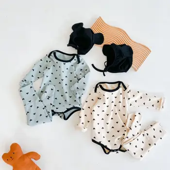 Весенняя Новая Одежда для новорожденных, Комплекты одежды из 3 предметов, Мультяшный комбинезон + Леггинсы + Шляпа, Одежда для маленьких мальчиков и девочек, костюм
