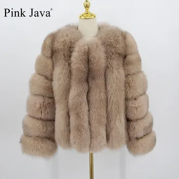 розовая java QC20112 женские зимние меховые пальто из натурального лисьего меха, куртка из натурального меха, капюшон, меховое пальто, роскошная модная меховая одежда оптом