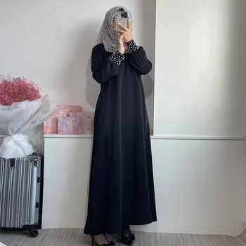 Мусульманское платье для женщин, Однотонное, с длинным рукавом, Ближний Восток, Дубай, свободный халат, Малайзия, Турция, Дубай, свободные Абайи, модные женские платья