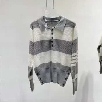 Высококачественная Корейская модная сумка TB Drum, Рубашка поло в полоску, пуловер, топ с длинным рукавом