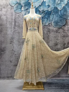 Женское платье 2023 Новое благородное кружевное платье в стиле пэчворк с вышивкой длиной до пола Бесплатная доставка