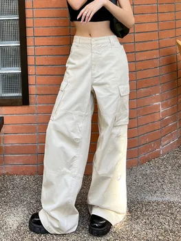ZHISILAO, винтажные женские брюки-карго 90-х, однотонная уличная одежда, брюки с низкой талией, женский весенний комбинезон 2023 года, Мешковатые прямые брюки
