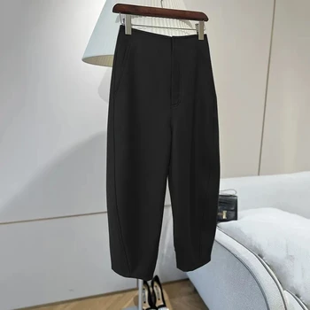 2023 Повседневные Черные брюки Женские Свободные Корейские модные Женские брюки в стиле харадзюку с высокой талией Серые брюки-бананы Женская одежда однотонная