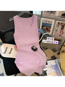 Женское фиолетовое уютное мини-платье в стиле ретро во французском стиле 2023, Весна-лето, Новое модное цельнокроеное платье без рукавов, Винтажная элегантность, шик с круглым вырезом