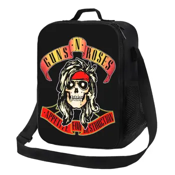 Женская сумка для ланча с изоляцией Gun Rose, череп в стиле рок-н-ролл, сменный кулер, термос для бенто, школьный бокс для еды