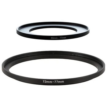 Увеличивающий фильтр объектива камеры из 2 предметов, переходное кольцо из черного металла, 72 мм-77 мм и 55 мм-77 мм