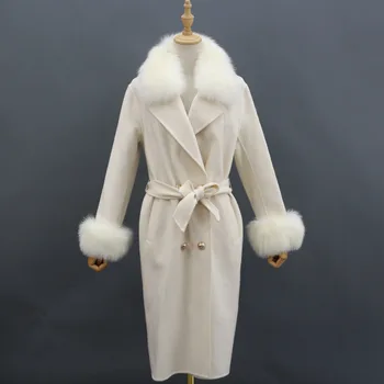 Отстегивающиеся манжеты с воротником из лисьего меха 2023, осень-зима, сохраняющие тепло, Маленький квадратный воротник, двустороннее шерстяное пальто