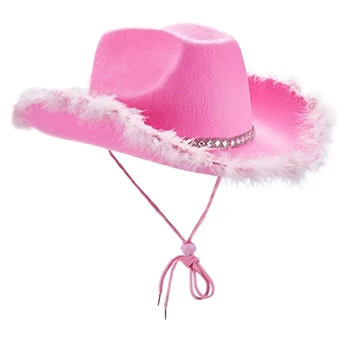Женские забавные шляпы для вечеринок, Розовая шляпа пастушки, детская шляпа для костюма пастушки, блестящая ковбойская шляпа для девочек, Мерцающая Тиара, Ковбойская шляпа