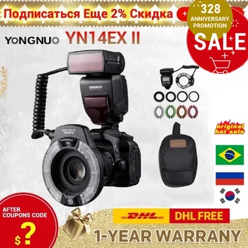 Светодиодная вспышка YONGNUO YN14EX II YN-14EX YN24EX с макрокольцом Speedlite Light для цифровых Зеркальных камер Sony E Canon EOS 1Dx 5D3 6D 7D 70D 80D