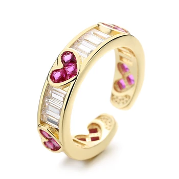2023 Kpop Розовое хрустальное открытое кольцо с сердечком любви для женщин, свадебные Роскошные Регулируемые кольца, винтажные ювелирные аксессуары для девушек
