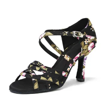 Женские туфли для латиноамериканских танцев Женские туфли для взрослых на высоком каблуке 7,5 см для танго, бальных танцев Сальсы, черные серебристые танцевальные сандалии