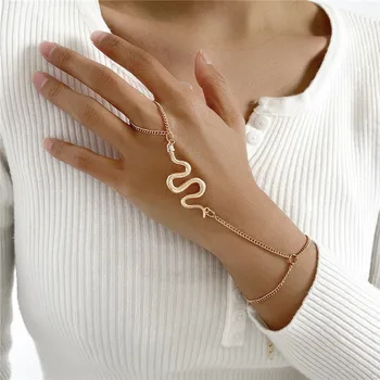 Браслет-цепочка на запястье в виде змеи САНСАНГО, соединенное металлическое кольцо на палец для женщин, девочек, Золотой браслет для рук, ювелирный подарок