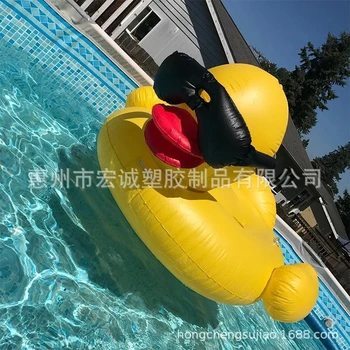 Новая надувная большая желтая утка крепится к воде, плавающий ряд с очками, желтая утка, водяная утка крепится к плавающей кровати