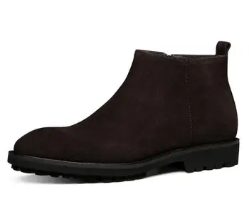Модные зимние мужские ботинки, рабочие ботинки с острым носком, ботильоны на молнии, высокие ботинки Martin из нубука ручной работы