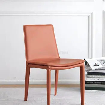 Легкое роскошное седло, кожаное обеденное кресло, Домашний современный простой ресторан в скандинавском стиле, Итальянский минималистичный стул из кованого железа, Мягкая сумка