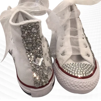 Белые кроссовки со стразами, парусиновая обувь с высоким берцем, удобная обувь для ходьбы, вулканизированная обувь со стразами ручной работы, 35-46