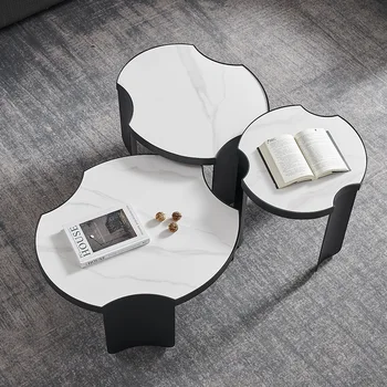Итальянский легкий роскошный минималистский журнальный столик из матового сланца Комбинированный дизайнерский журнальный столик в скандинавском стиле современной мраморной формы