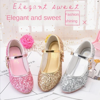 Кожаная обувь, детская танцевальная обувь на высоком каблуке с бриллиантами, блестящая обувь для девочек, модная танцевальная обувь для вечеринок для девочек