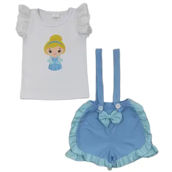 Горячие товары RTS Оптом Для девочек, летний комплект из 2 предметов, синие костюмы для малышей, детская одежда для девочек