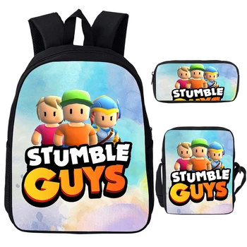 Новый рюкзак Stumble Guys, комплект из 3 предметов, школьные сумки для студентов, детские рюкзаки для мальчиков и девочек, дорожная сумка, рюкзак Stumble Guys, подарочный пакет