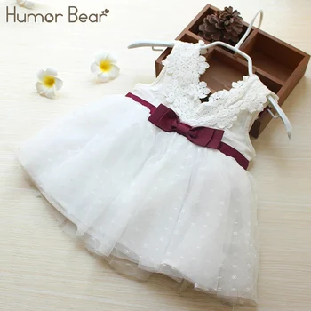 Humor Bear, платье для маленьких девочек, Новое Летнее платье без рукавов с бантом и сетчатой вышивкой, Модная одежда, Милые Детские платья