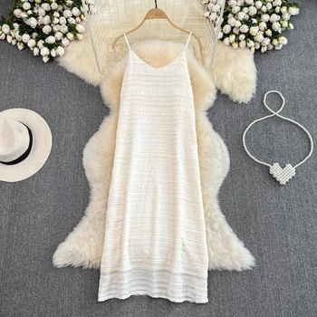 Шикарная эстетичная одежда Миди, сексуальные французские винтажные женские туфли на тонких бретелях, однотонное белое романтическое повседневное Элегантное вечернее женское платье Y2K