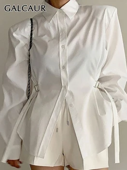 Туника GALCAUR, Темпераментные рубашки для женщин, длинный рукав с лацканами, Однобортная Тонкая Однотонная Корейская весенняя блузка в стиле пэчворк, женская
