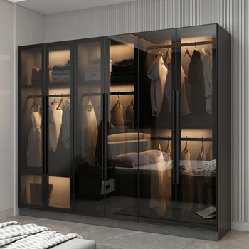 Шкаф для одежды, домашняя спальня, современный простой комбинированный шкаф для гардероба, угловой шкаф со стеклянной распашной дверью, маленький