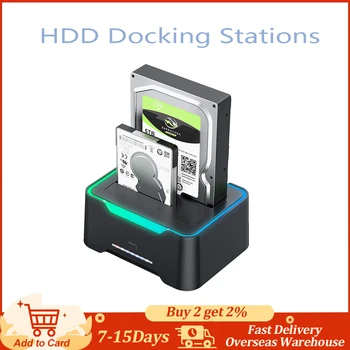 Док-станция Для жесткого диска с USB 3,0 на SATA 2X16 ТБ, док-станции Для жесткого диска с поддержкой Автономного Клонирования RGB-подсветки для 2,5/3,5-дюймового жесткого диска SSD