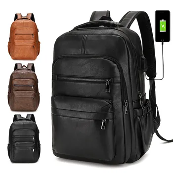 Подростковые рюкзаки большой емкости из винтажной искусственной кожи, модный школьный рюкзак в стиле ретро, мужской многофункциональный рюкзак на молнии, Новый дизайнер