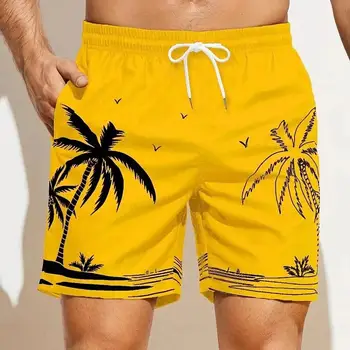 Гавайские пляжные мужские брюки для плавания, летние шорты для плавания на открытом воздухе, модные шорты для купания с 3D принтом кокосовой пальмы, шорты для купания