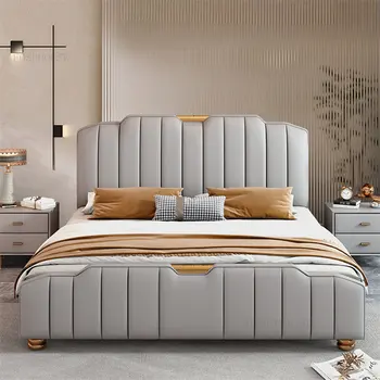 Легкие Роскошные Кожаные каркасы кроватей в скандинавском стиле Современный минималистский каркас двуспальной кровати 1,8 м Главная Спальня Кровать Мебель для спальни