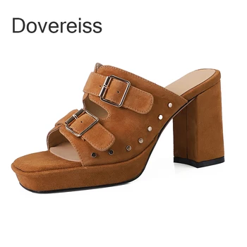Женская обувь 2023, Новая летняя мода, коричневые сандалии из натуральной кожи с водонепроницаемой пряжкой на платформе, на массивном каблуке, с пряжкой большого размера 40 41