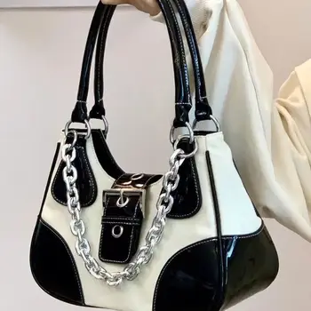 Новая модная Женская роскошная Дизайнерская кожаная холщовая сумка на одно плечо, Женская персонализированная сумочка подмышкой, Стильная сумочка с цепочкой