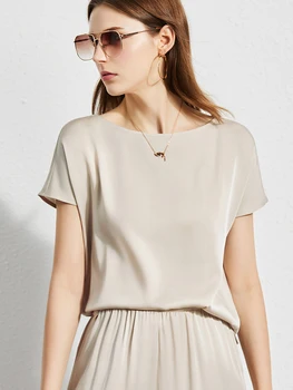 Шелковая рубашка женская с принтом, высококачественный шелк 6A, Двусторонний вырез, Однотонный шелковый топ для женщин