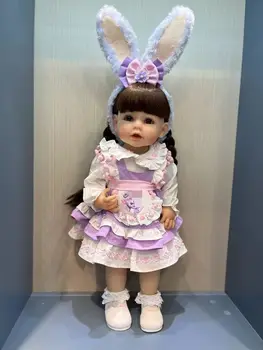 NPK 55 см, полностью силиконовое платье принцессы, кукла Reborn Smile Baby Doll, дети для девочек, реалистичные каштановые волосы, мягкая на ощупь, высококачественная кукла