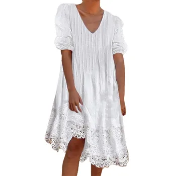 Женское кружевное Летнее кружевное повседневное белое платье, маскарадные платья для женщин, платье с V-образным вырезом
