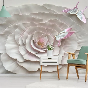 wellyu 3D трехмерный рельефный цветок цветы бабочка ТВ фон стена на заказ большая фреска обои papel de parede