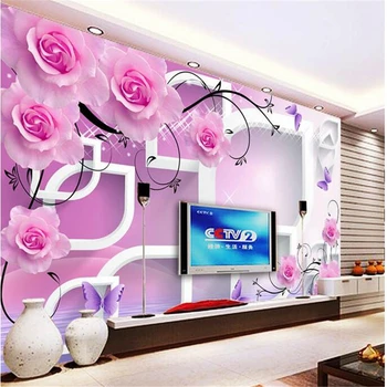 бейбехан Пользовательские фотообои наклейки на стены большие фрески отражение розового узора 3d стереоскопический телевизионный фон