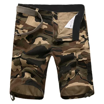 Мужские Летние камуфляжные шорты-карго, повседневные хлопчатобумажные мешковатые рабочие брюки с несколькими карманами, уличная одежда, армейские прямые шорты в стиле милитари